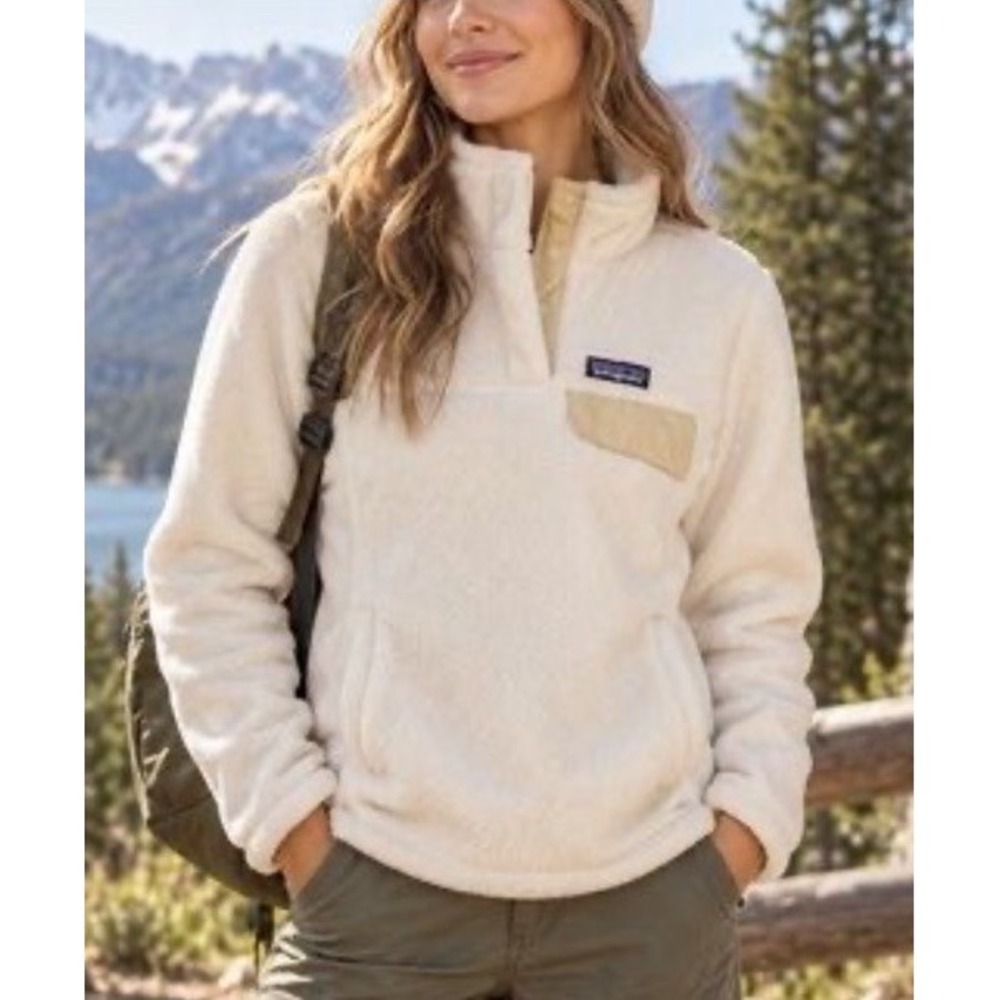 Patagonia Women's Re-Tool Snap-T Pullover L Raw Linen White Ivory Fleece 25442